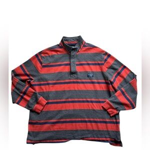 L.L. Bean Men’s XXL Rugby polo Henley striped shirt red gray casual preppy